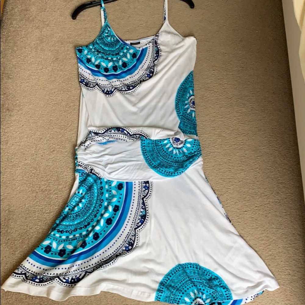 NWOTBlouson sundress with multi-shade blue pattern